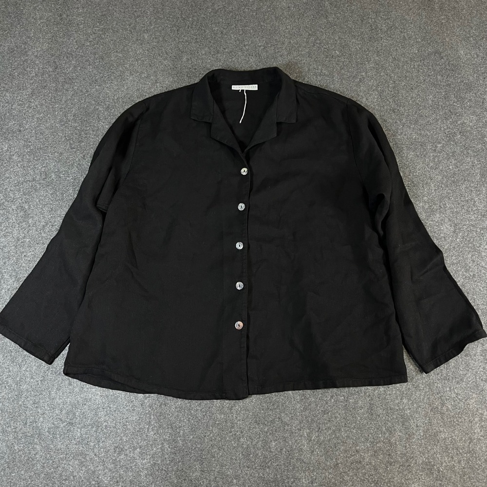 Bryn Walker Black Tencel Textured Button Down Shirt Lagenlook Size L